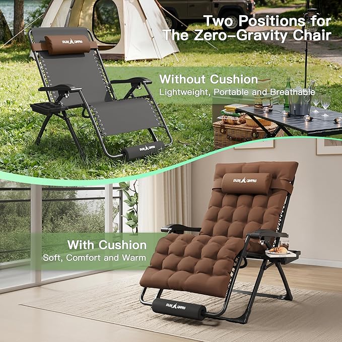 Amopatio Oversized Zero Gravity Chair, 33''W Reclining Camping Lounge Chair Upgraded Lock and Footrest, Cup Holder - Photo 6