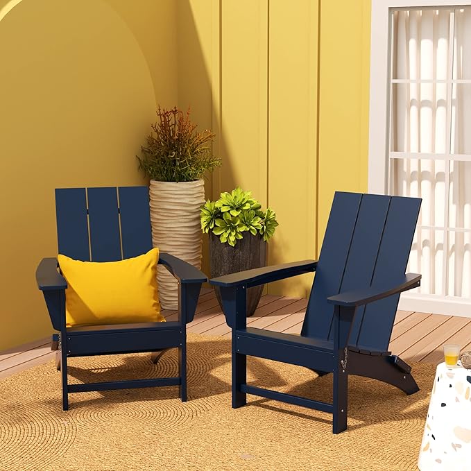 WestinTrends Ashore Modern Outdoor Folding Adirondack Chair (Set of 2), Navy Blue
