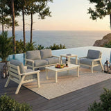 HDPE Patio Furniture Set 4 Seats, Outdoor Couch with Washable Thick Gray Cushions & Coffee Table & Side Table - Photo 1