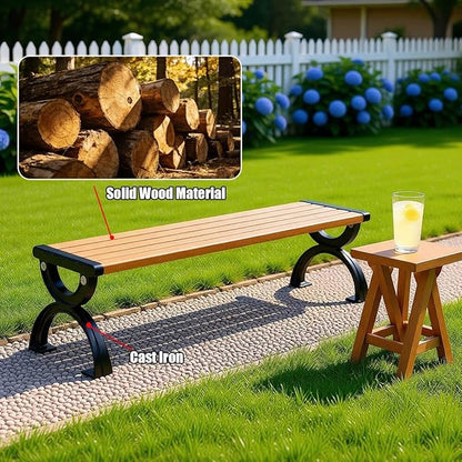 Outdoor Garden Bench, Cast Iron Metal Frame Patio Park Bench with Solid Wood Slatted Seat 47" 59" 71" Weather Proof Porch Benches for Porch, Lawn, Yard(Oranges,150cm/59)