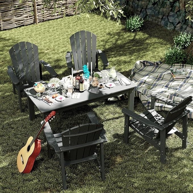 nevilywood 5-Piece HDPE Adirondack Chair Set, 4 Stackable Chairs Coffee Table, All-Weather Wood Grain - Photo 3