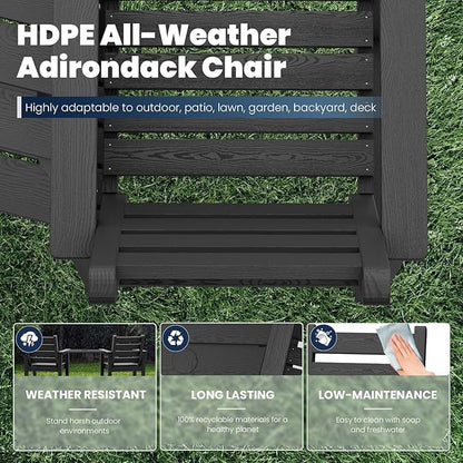 PLUUV Tall Adirondack Chairs Set of 2, All Weather HDPE Poly Bar Height Balcony Adirondack Chair with Removable Double Connecting Trays, Outdoor Adirondack Barstools for Deck, Patio, Yard, Pool, Lawn