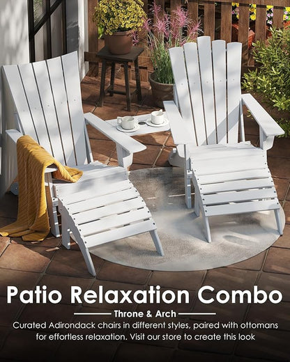 GREENVINES Folding-Adirondack-Chairs-Set-of-2 | HDPE Plastic | Throne Series | Fire Pit Chair | with Connecting Tray | Removable Table | All Weather | for Outdoor Patio Deck Poolside | White