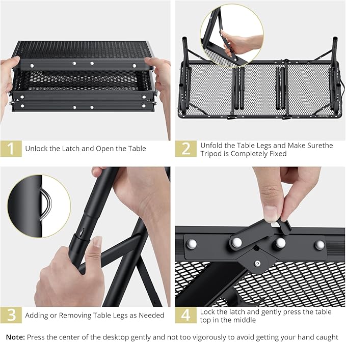 Anbte Folding Grill Table, 3ft Tri-Fold Aluminum Folding Table Adjustable Height Max 27.5" Grill Table with Mesh Desktop - Photo 9