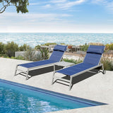 Domi Patio Chaise Lounge Set of 2 with Side Table, Adjustable Full Aluminum Pool Lounge Chairs with Wheels - Photo 8