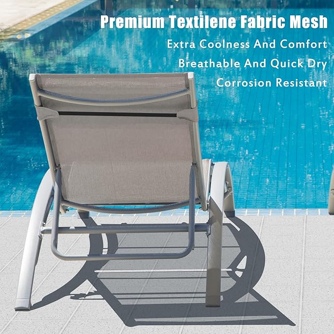 Domi Outdoor Chaise Lounge Set of 2 Patio Recliner Chairs with Adjustable Backrest and Removable Pillow for - Photo 6