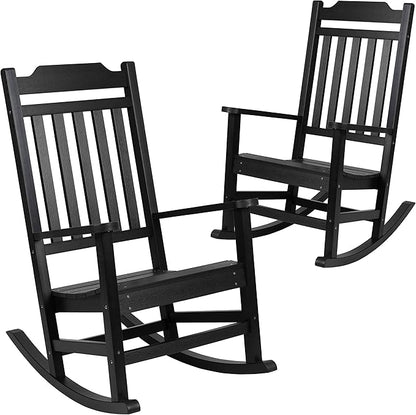 Flash Furniture Set of 2 Winston All-Weather Rocking Chair in Black Faux Wood