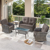 5 Pieces Patio Furniture Set-Outdoor Rocking Chairs Set of 2 Outdoor Glider Bench with Wicker Outdoor Coffee Table for - Photo 1