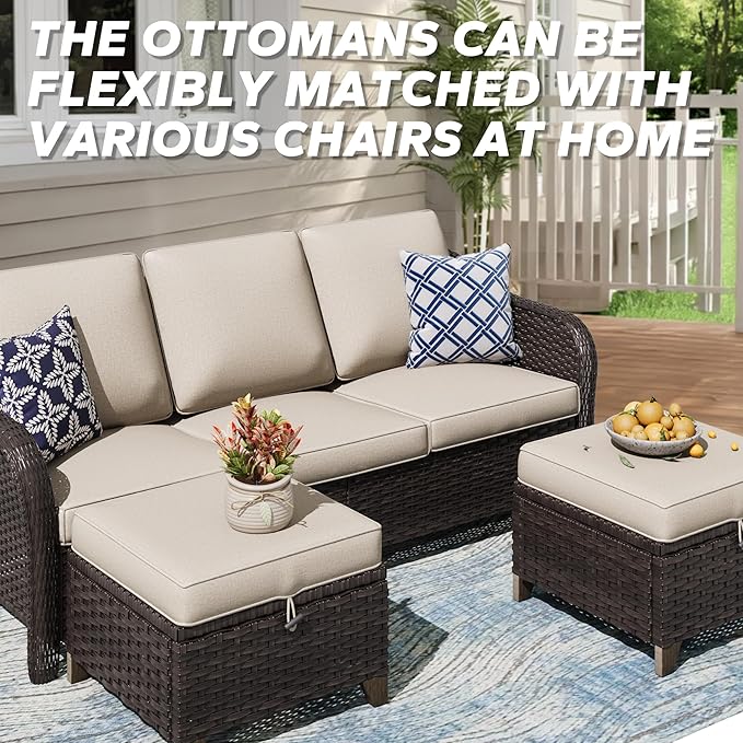 3 Pieces Patio sectional Sofa Set, Outdoor Conversation Furniture Set, 78" 3-Seat Couch with 2 Ottomans - Photo 7