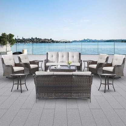 Belord 13 Piece Wicker Patio Furniture Set, Outdoor Swivel Rocker Chairs Set of 4 with Ottomans and Rattan Couch, All Weather Patio Conversation Furniture Set, for Pool,Yard Brown Wicker/Beige