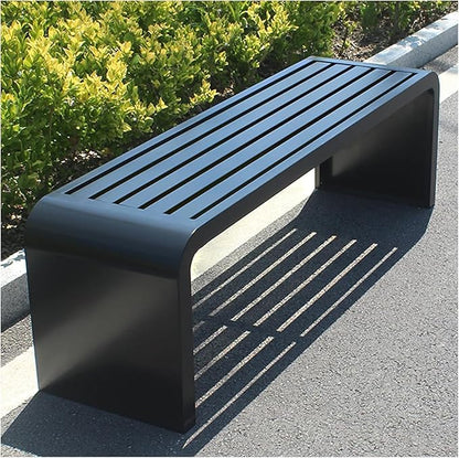 Indoor Outdoor Backless Bench,Stainless Steel Garden Patio Porch Bench, Art Deco Alloy Picnic Bench,Modern Multicolor Park Bench, Waterproof Metal Garden Bench,Steel Frame Outdoor Bench (Black)