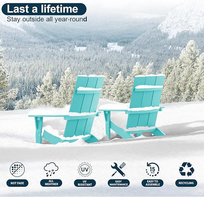 MXIMU Adirondack Chair Set of 4: Modern Adirondack Chairs Fire Pit Chairs Plastic Outdoor Chairs for Lawn Backyard Deck Garden Camping (Aruba)