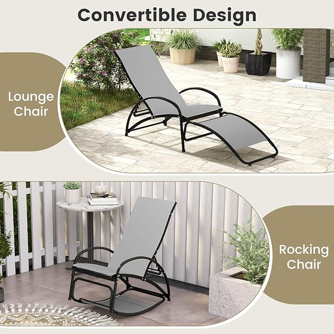 Tangkula Rocking Chair Outdoor, 2-in-1 Convertible Lounge Chair with 4-Level Adjustable Backrest - Photo 5