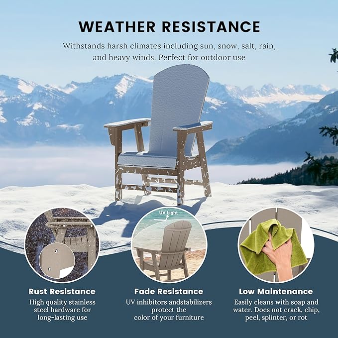 WO WESTIN OUTDOOR HDPE Laguna Adirondack Casual Patio Dining Chair,Weathered Wood