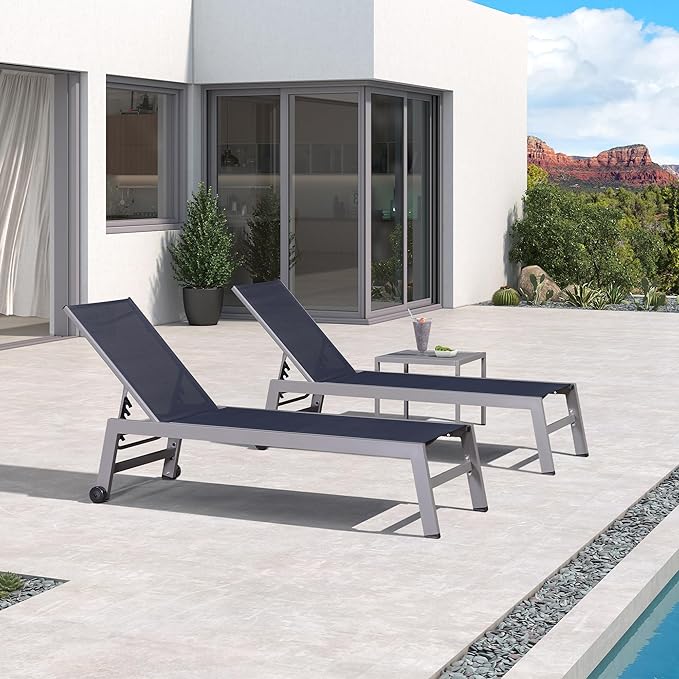 PURPLE LEAF Outdoor Lounge Chair Set for 2 Aluminum Patio Chaise Lounger with Easy-to-Move Wheels and Adjustable - Photo 1