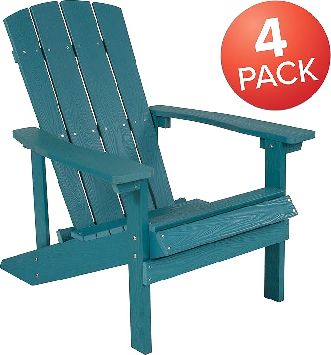 Flash Furniture Charlestown Poly Resin Adirondack Chair - Sea Foam - All Weather - Indoor/Outdoor - Set of 4 - Photo 4