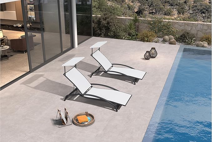PURPLE LEAF Patio Lounge Chair with Canopy Shade Outdoor Chaise Lounge Chair Set of 2 for Lawn Poolside Backyard - Photo 2