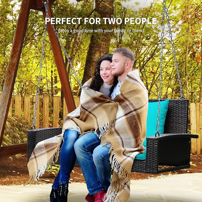 RELAX4LIFE Porch Swing 2-Seat Patio Rattan, Wicker Porch Swings Outdoor W/Two 7.9 Ft Solid Steel Chain - Photo 3