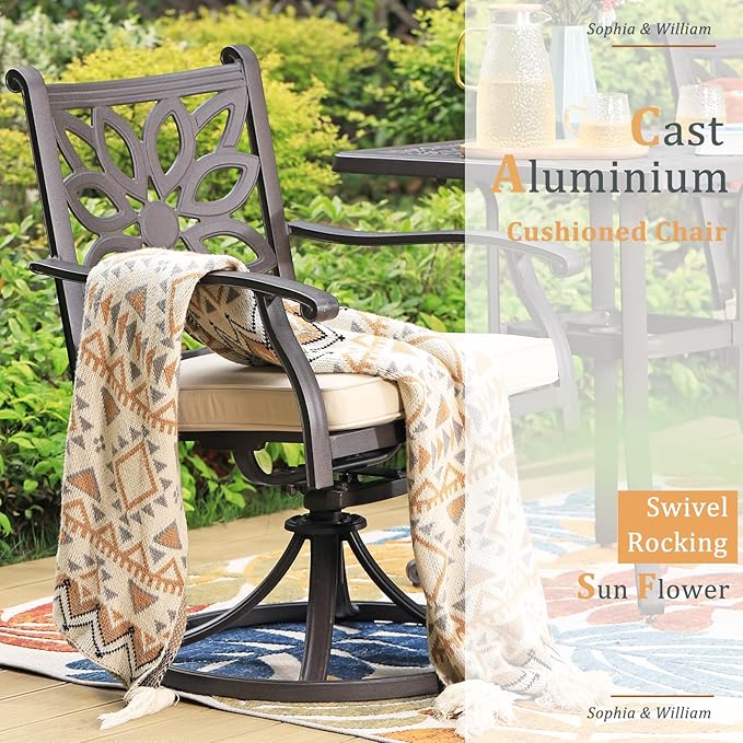 Sophia & William Patio Outdoor Swivel Rocker Dining Chairs Set of 2 - Photo 8