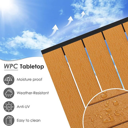 LIFERUN Outdoor Patio Table for 4-6 Person, 43×28in Rectangle Outdoor Dining Table with Wooden-Like Top and Aluminum Frame, Heat and Weather Resistant, Ideal for Garden, Patio, Poolside, Porch, Brown