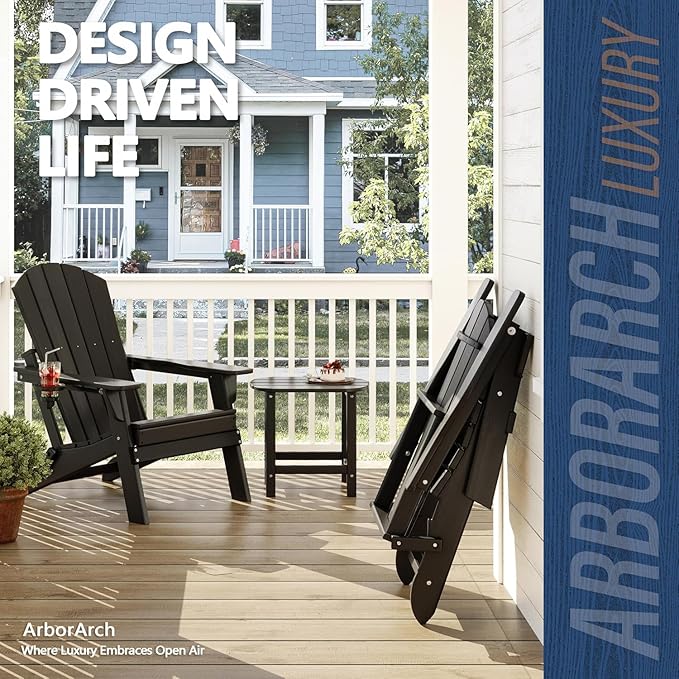 Folding Adirondack Chairs and Table 3-Piece Set, HDPE All Weather Resistant Plastic Outdoor Patio Chairs - Photo 3