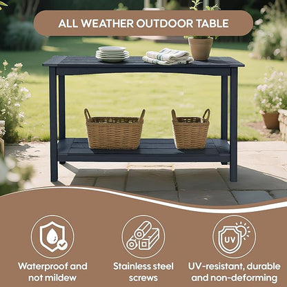 Weatherproof HIPS Outdoor Console Table, 48'' 2-Shelf Side Table Indoor/Outdoor Use, Multifunctional Buffet Table Bar Storage Organizer for Entryway,Yard, Outside Plant Stand Table, Black
