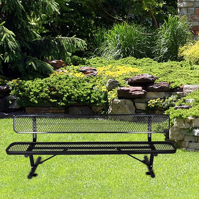 8 Ft Metal Park Bench for Outside, All-Weather Thermoplastic Coating Outdoor Bench with Backrest, Commercial Heavy Duty Benches for Shopping Malls, Stores, Parks, Patios, Decks, Black
