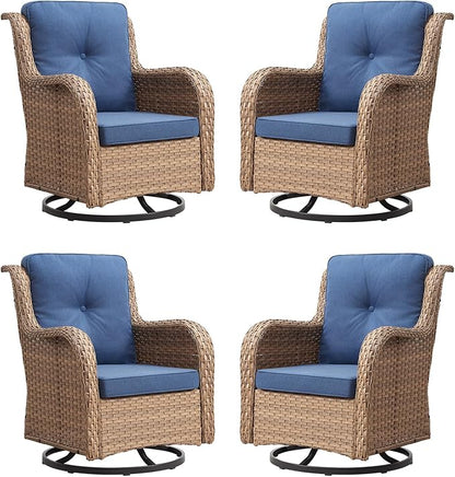 Rilyson Patio Chairs Wicker Outdoor Chair - 4 Piece Rattan Swivel Rocking Chairs Set Patio Glider Rocker Chair for Porch Deck Garden Backyard(Yellow/Blue)