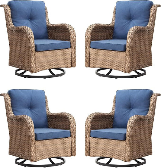 Rilyson Patio Chairs Wicker Outdoor Chair - 4 Piece Rattan Swivel Rocking Chairs Set Patio Glider Rocker Chair for Porch Deck Garden Backyard(Yellow/Blue)