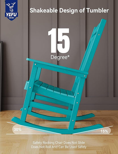 YEFU Outdoor Rocking Chairs Set of 4: Porch Rocking Chairs-Outdoor Patio Rockings Chair-Oversized Rocker Chair-All Weather Poly Rocker Lawn Chair for Adult-Seat Area 22"x21"-Backrest Height 31"-Aruba