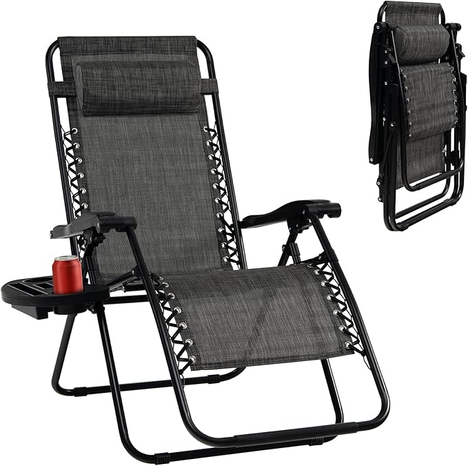 Tangkula Zero Gravity Chair, Folding Patio Lounge Chair Adjustable Outdoor Recliner with Cup Holder - Photo 1