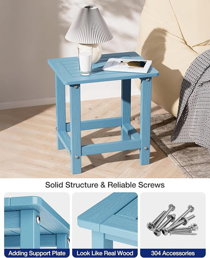 YEFU Outdoor Side Table for Patio: 16" HIPS Weather - Resistant Adirondack Tables Set of 2 - Small Square End Tables for Backyard Pool Porch Balcony - Indoor Outdoor Durable Table Blue