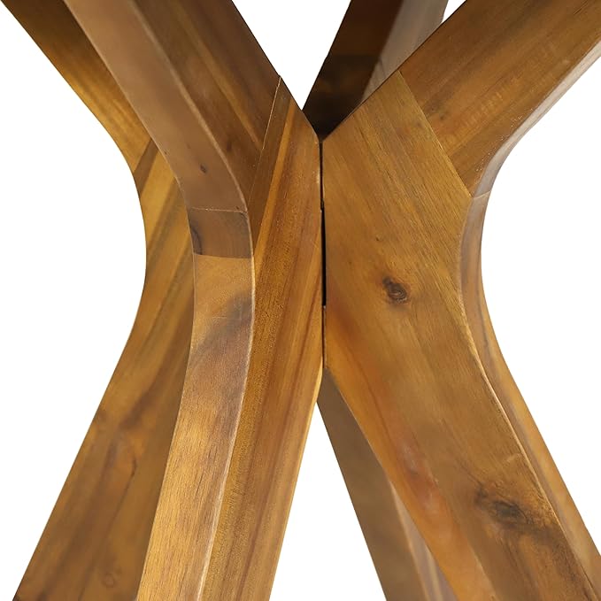 Merax Outdoor Coffee Table 27.5" Round Acacia Wood Patio Side Table, X-Shaped Base Support, Slat Tabletop Design, Teak