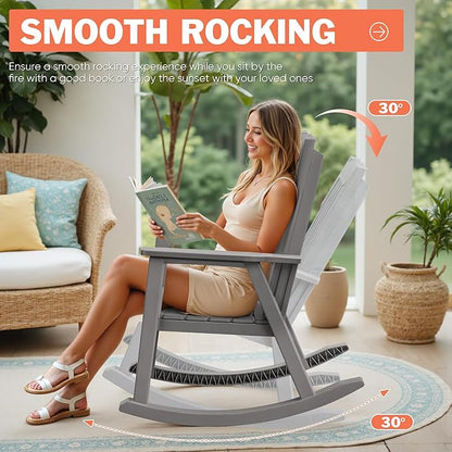 Flamaker Outdoor Rocking Chairs, PP Material Patio Rocking Chairs All Weather Resistant, Heavy Duty Rockers with High Back for Patio Backyard Porch (Gray)