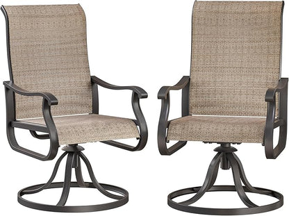 Patio Swivel Chairs Set of 2, Outdoor Dining Chairs with High Back, All-Weather Swivel Rocker Chair for Lawn, Porch or Garden (Brown)