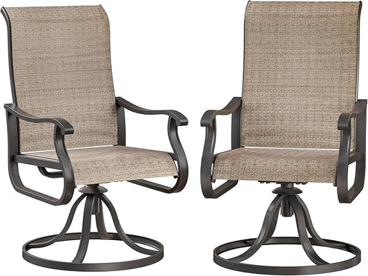 Patio Swivel Chairs Set of 2, Outdoor Dining Chairs with High Back, All-Weather Swivel Rocker Chair for Lawn, Porch or Garden (Brown)