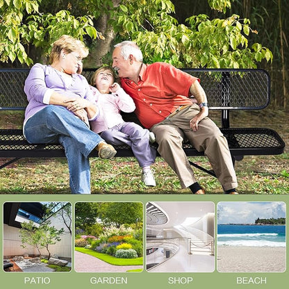 8 Ft Metal Park Bench for Outside, All-Weather Thermoplastic Coating Outdoor Bench with Backrest, Commercial Heavy Duty Benches for Shopping Malls, Stores, Parks, Patios, Decks, Black