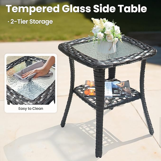 ovios Outdoor Side Table with Tempered Glass Top - Photo 6