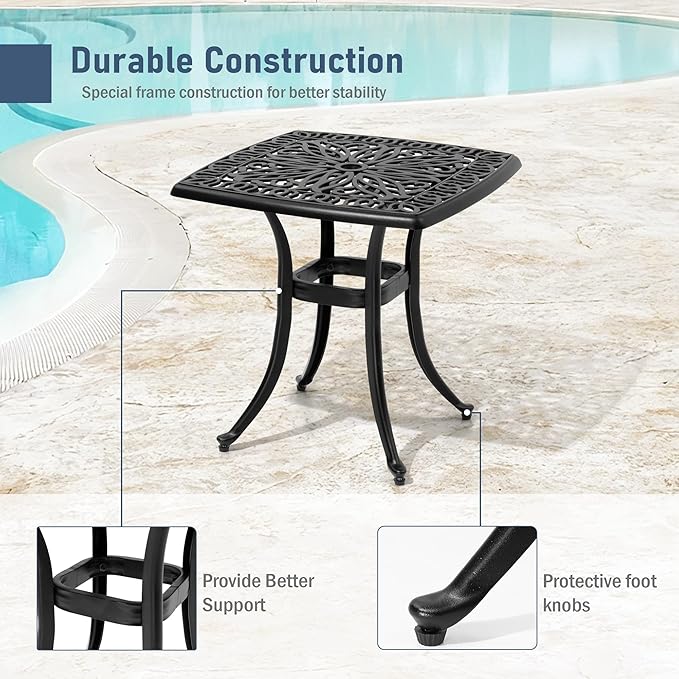 Outdoor Side Table Cast Aluminum Metal Table Weather Resistant Small Patio Table for Garden, Pool, Balcony Table