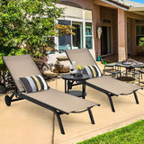 Giantex Lounge Chairs for Outside Patio Chaise Lounges Aluminum Recliner W/Adjustable 6 Backrest Positions and Wheels - Photo 2