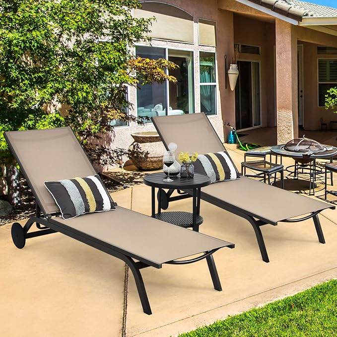 Giantex Lounge Chairs for Outside Patio Chaise Lounges Aluminum Recliner W/Adjustable 6 Backrest Positions and Wheels - Photo 7