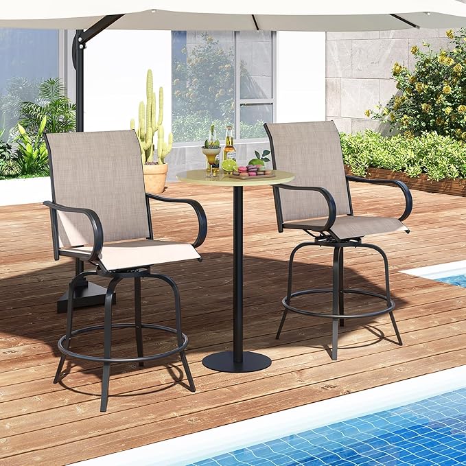 Tangkula Outdoor Swivel Bar Stools Set of 2, Bar Height Tall Patio Chairs with Armrests & High Back - Photo 2