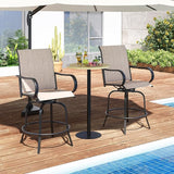 Tangkula Outdoor Swivel Bar Stools Set of 2, Bar Height Tall Patio Chairs with Armrests & High Back - Photo 2