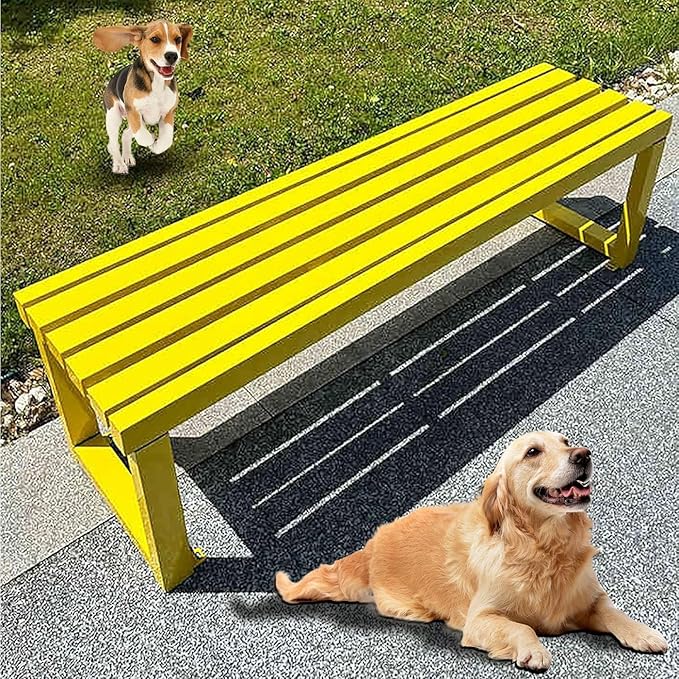 Pure Wrought Iron Metal Garden Bench with Reserved Fixing Holes, Backless Outdoor Bench, 2-3 Person Seat, for Hospital/School/Plaza(Yellow,120cm)
