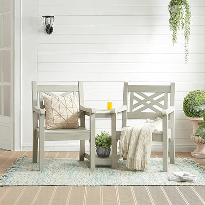 Psilvam Patio Furniture, All-Weather Poly Lumber Outdoor Loveseat, 2-Seater Outdoor Chair with Center Table & Umbrella Hole, Waterproof Accent Chairs Suitable for Lawn, Garden, Terrace (Grey)