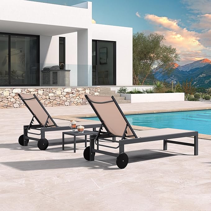 PURPLE LEAF Patio Chaise Lounge Set for 4 Outdoor Pool Lounge Chairs with Adjustable Backrest and Side Tables Aluminum - Photo 2