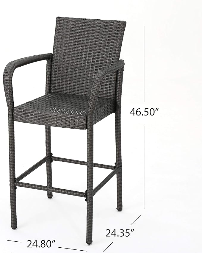 Christopher Knight Home Delfina Outdoor Wicker Barstools, 4-Pcs Set, Grey