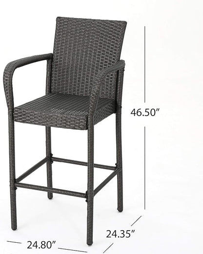 Christopher Knight Home Delfina Outdoor Wicker Barstools, 4-Pcs Set, Grey