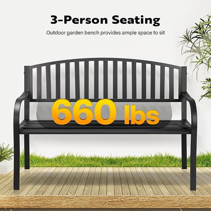 VIVOHOME 50 Inch Outdoor Garden Bench Cast Iron Metal Frame Patio Park Benches for Porch Yard Lawn