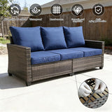 All Weather Patio Sofa, 3 Seat Outdoor Couch with High Back and Thick Cushions - Photo 4